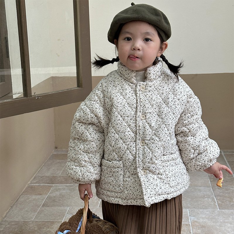 Cappotto imbottito in cotone per bambine, in pile spesso e floreale - Image 5