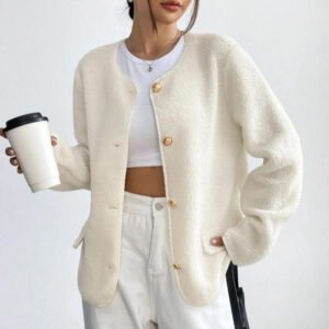 Giacca lunga da donna con bottoni in tinta unita